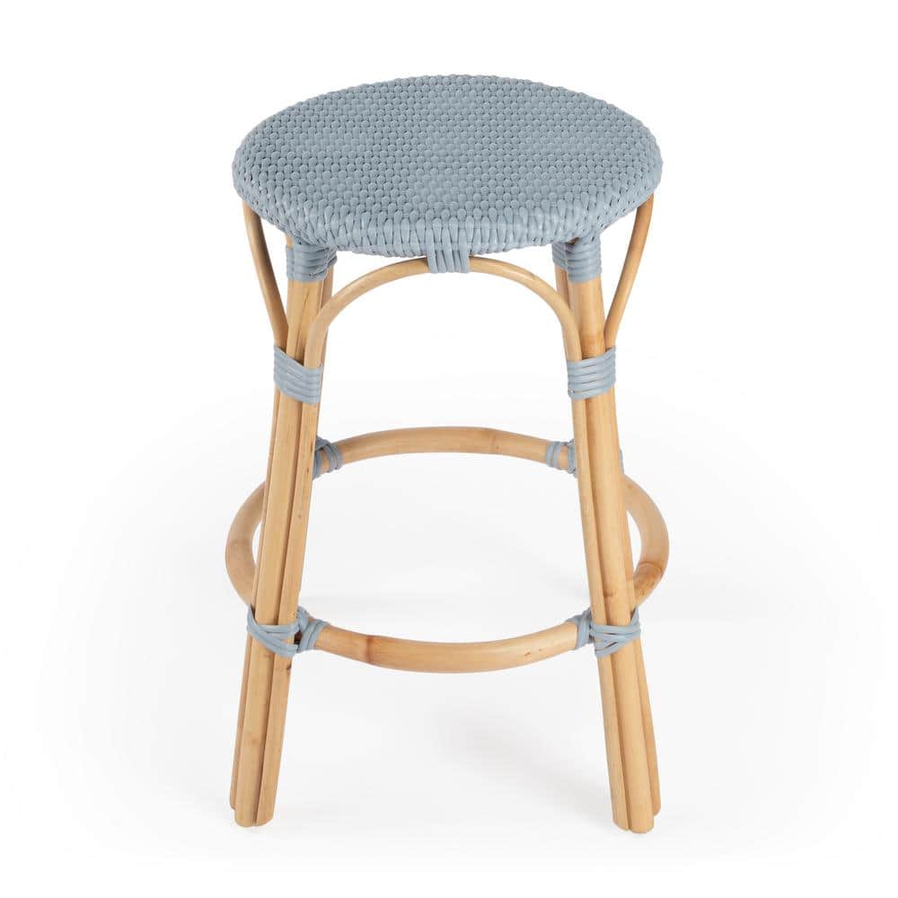 Tobias 24" Blue Rattan Backless Counter Stool