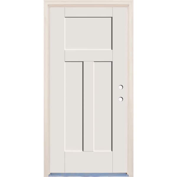 Builders Choice 36 in. x 80 in. 3 Panel Craftsman Left-Hand Unfinished Fiberglass Prehung Front Door w/4-9/16" Frame and Nickel Hinges