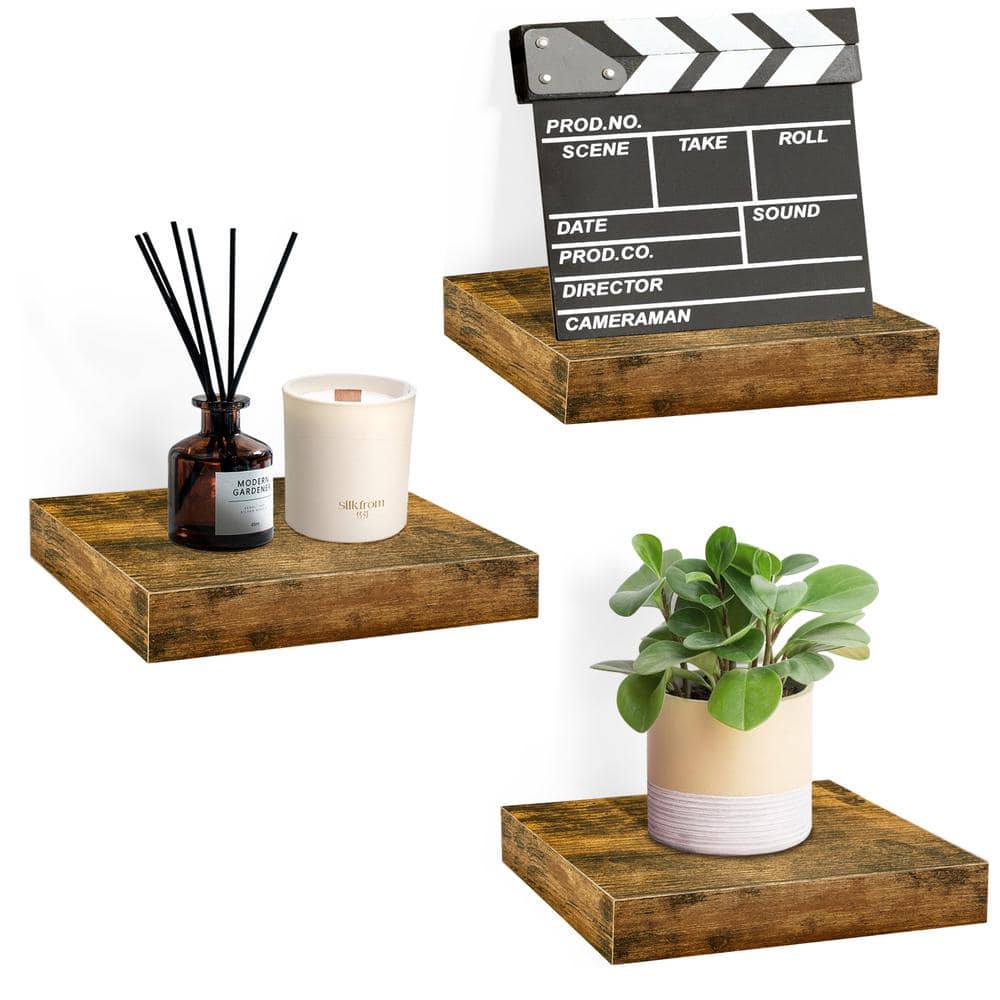 Walnut Wood Floating Accent Shelf Set for Living Room or Bedroom