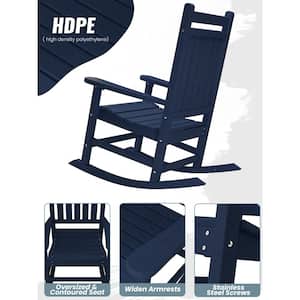 Oversized HDPE Resin Outdoor Patio Rocking Plastic Adirondack Chair in Navy