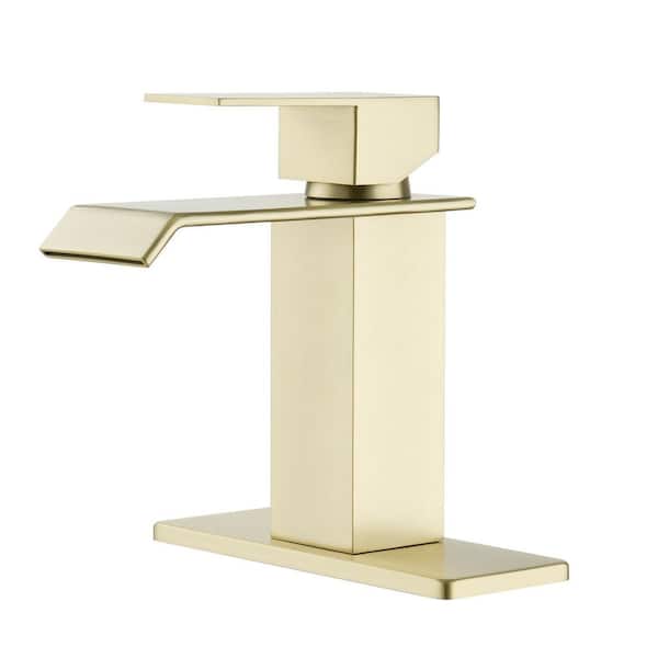 Boyel Living Single Handle Stainless Steel Bathroom Faucet Sink Faucet with Deckplate Included in Brushed Gold