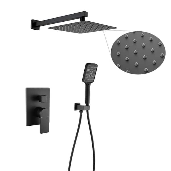 UKISHIRO 1-Spray Patterns with 1.8 GPM 10 in. 360-Degrees Rotation Wall Mount Dual Shower Heads in Matte Black