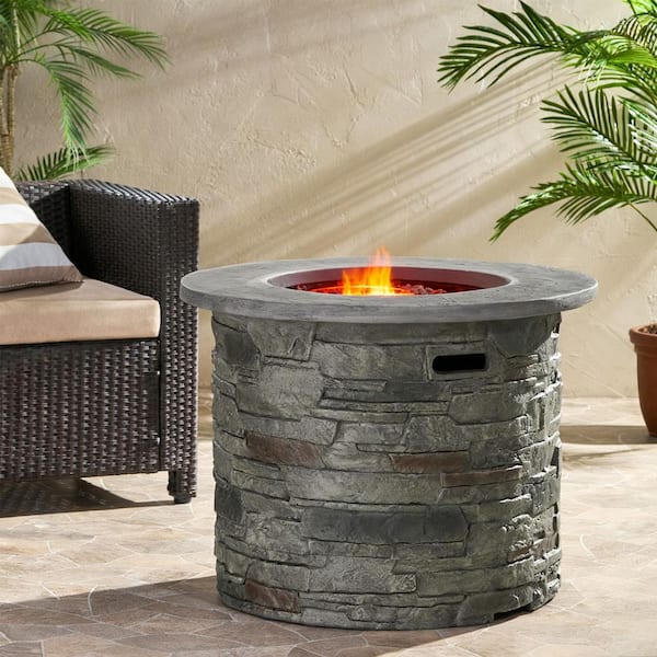 32 in. Outdoor 40000 BTU Round MgO Propane Fire Pit in Gray with Gray Top