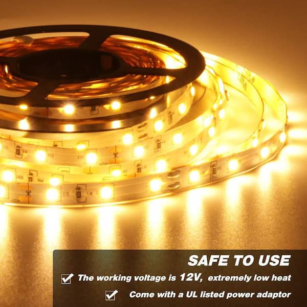 16.4 ft. 12V Integrated LED Warm White 3000K Strip Light Fixture, Dimmable Tape Light for Bedroom Kitchen