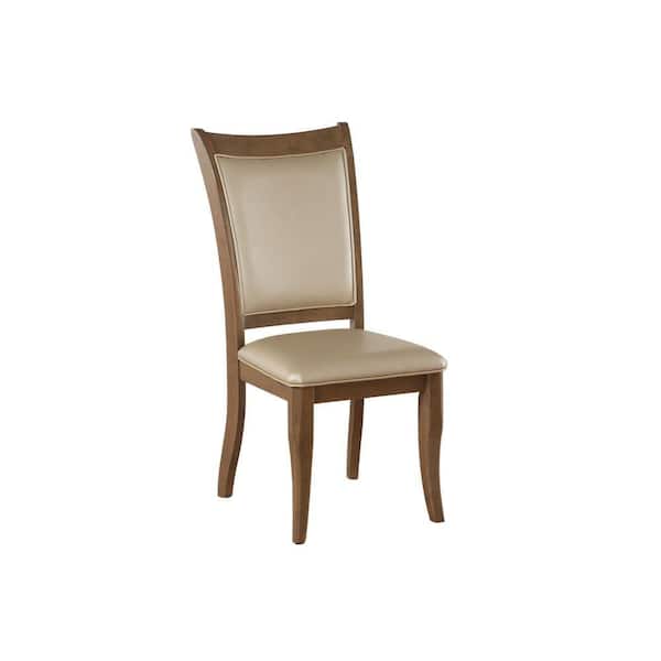 Benjara Beige and Brown Leatherette Upholstered Wooden Side Chair (Set of 2)