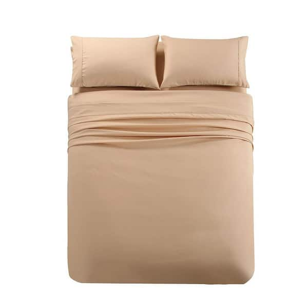 JML 4 Piece Beige Microfiber King Bed Sheet Set