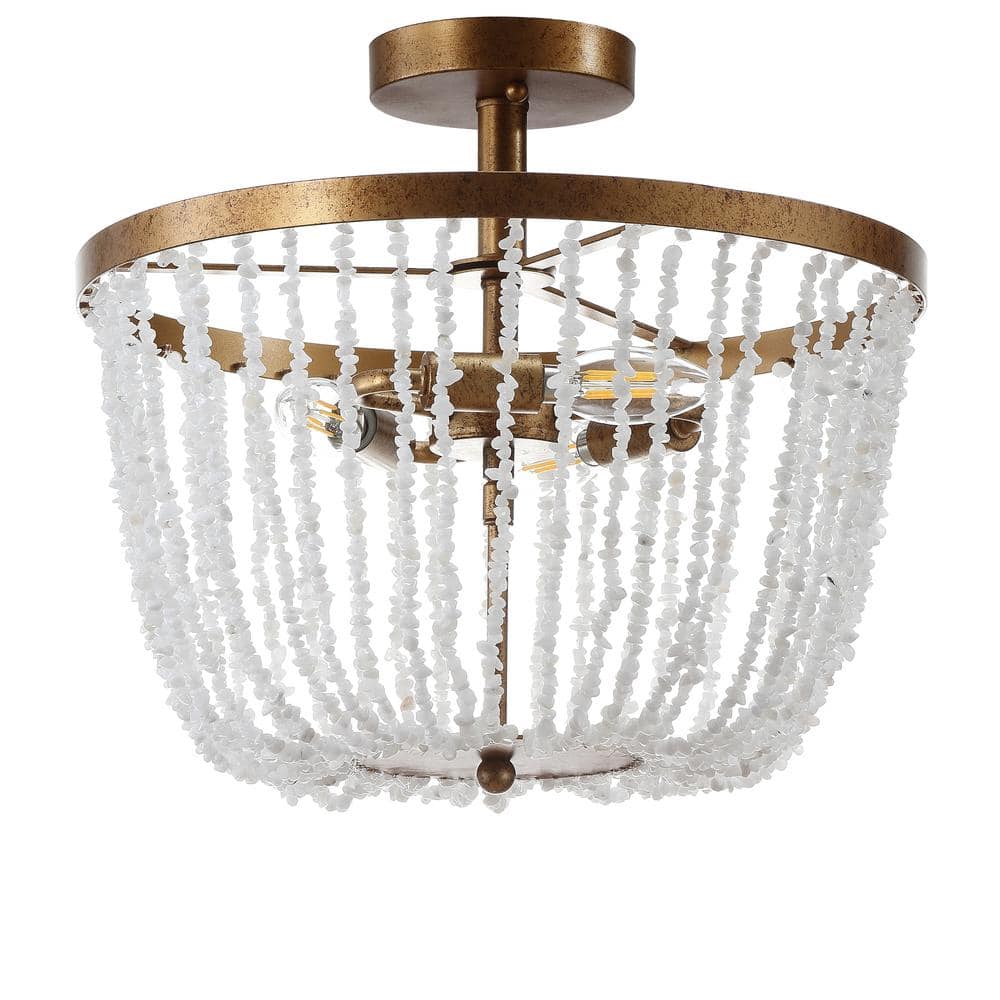 Antique Gold 15" Glass LED Flush Mount Chandelier