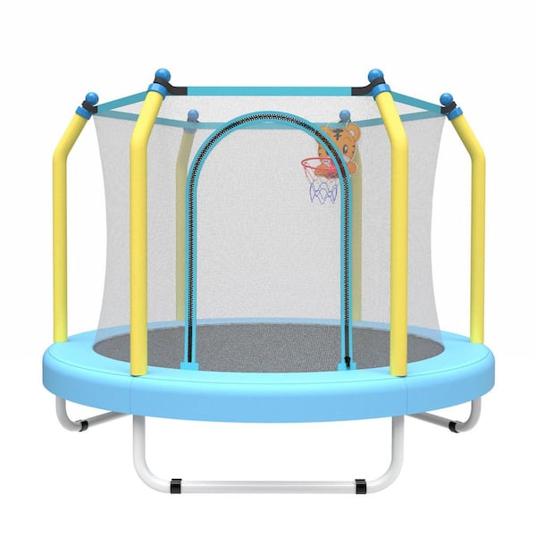 55 in. Trampoline for Kids Indoor and Outdoor Small Toddler Trampoline with Basketball Hoop, Blue