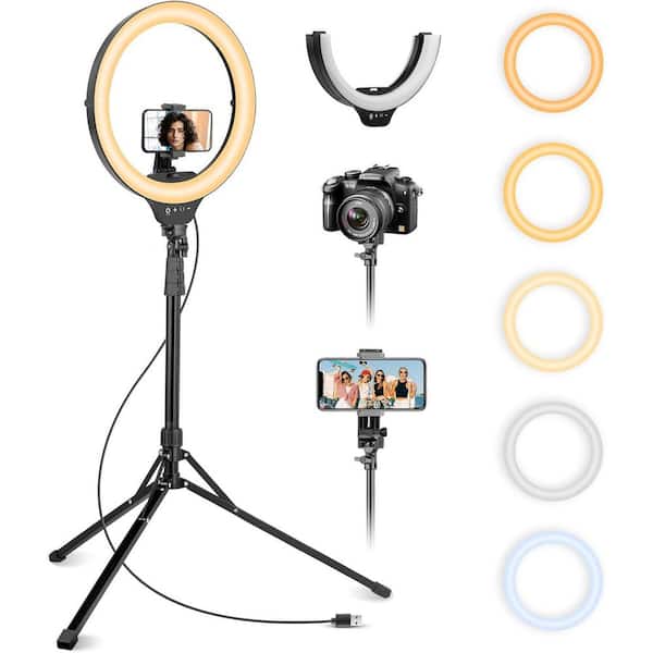 14 in. Selfie Ring Light and 62 in. Tripod Stand and Phone Holder, Dimmable LED, Video Record, Photograph, Circle Light