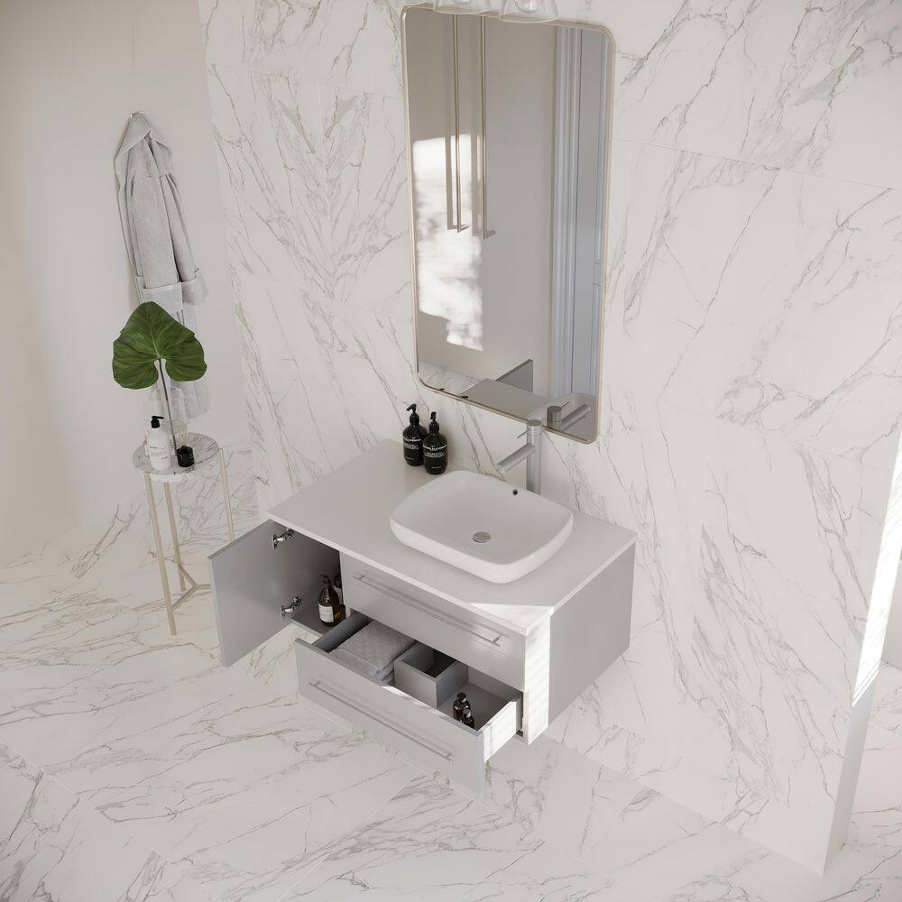 Gray 36" Wall-Mount Bathroom Vanity with Quartz Top