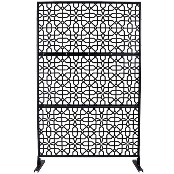Tidoin 6.3 ft. x 4 ft. Black Steel Freestanding Flat Flat Top Decorative Privacy Screen Metal Fence Panel