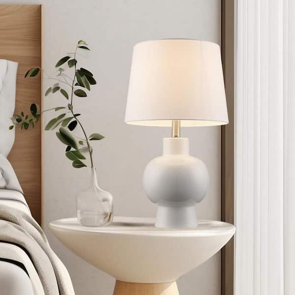 Bel Air Lighting Althea 20.25 in. 1-Light White Ceramic Table Lamp with White Linen Shade