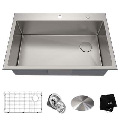 Loften Undermount/Drop-In Stainless Steel 33 in. 1-Hole Single Bowl Kitchen Sink