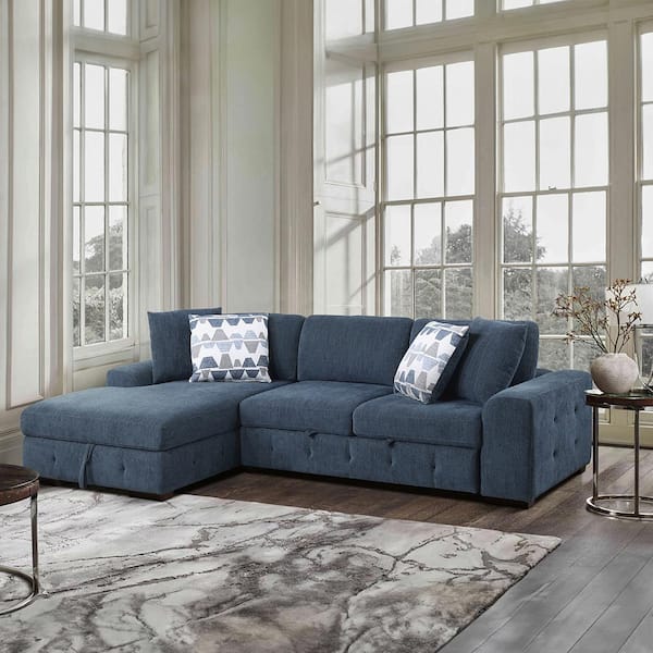 Lazzara Laconia 115 in. Straight Arm 2 Piece Chenille Sectional Sofa in Blue with Left Chaise 9624BU 2LC2R