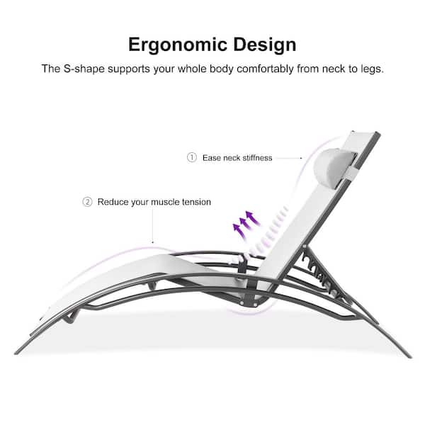 Patio Metal Outdoor Chaise Lounge Set Beach Pool Sunbathing Lawn Lounger Chair Side Table Included (Set of 4)