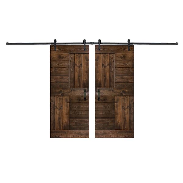 COAST SEQUOIA INC S Series 72 in. x 84 in. Kona Coffee DIY Knotty Pine Wood Double Sliding Barn Door with Hardware Kit