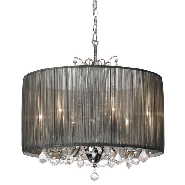 Radionic Hi Tech Victoria 5-Light Polished Chrome Crystal Chandelier with Tiara Silver Organza Shade