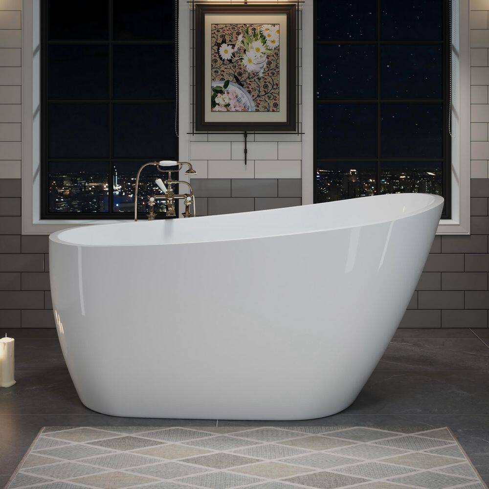 55 in. x 29 in. Acrylic Freestanding Deep Soaking Bathtub with Left Pop-up Drain in Glossy White/Chrome price history on PriceWatchPro
