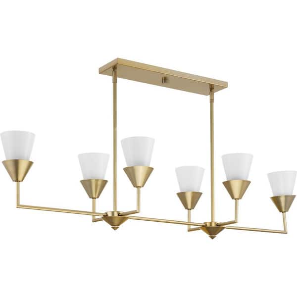 Progress Lighting Pinellas 60-Watt 6-Light Soft Gold Luxe Industrial Island Light with Opal Glass Shades