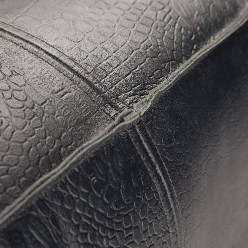 Bohemian Black Genuine Leather Square Pouf Ottoman