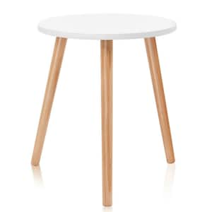 16 in. White and Natural 19 in. MDF Top Round Shape Side Table