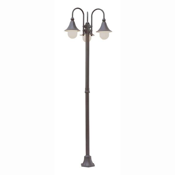 Bel Air Lighting Pier Hook 3-Light Outdoor Rust Lamp Post with Opal Polycarbonate Shade