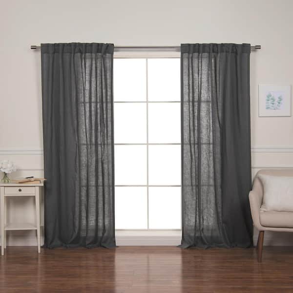 Best Home Fashion 96 In. Linen Back Tab Curtain Set in Dark Grey
