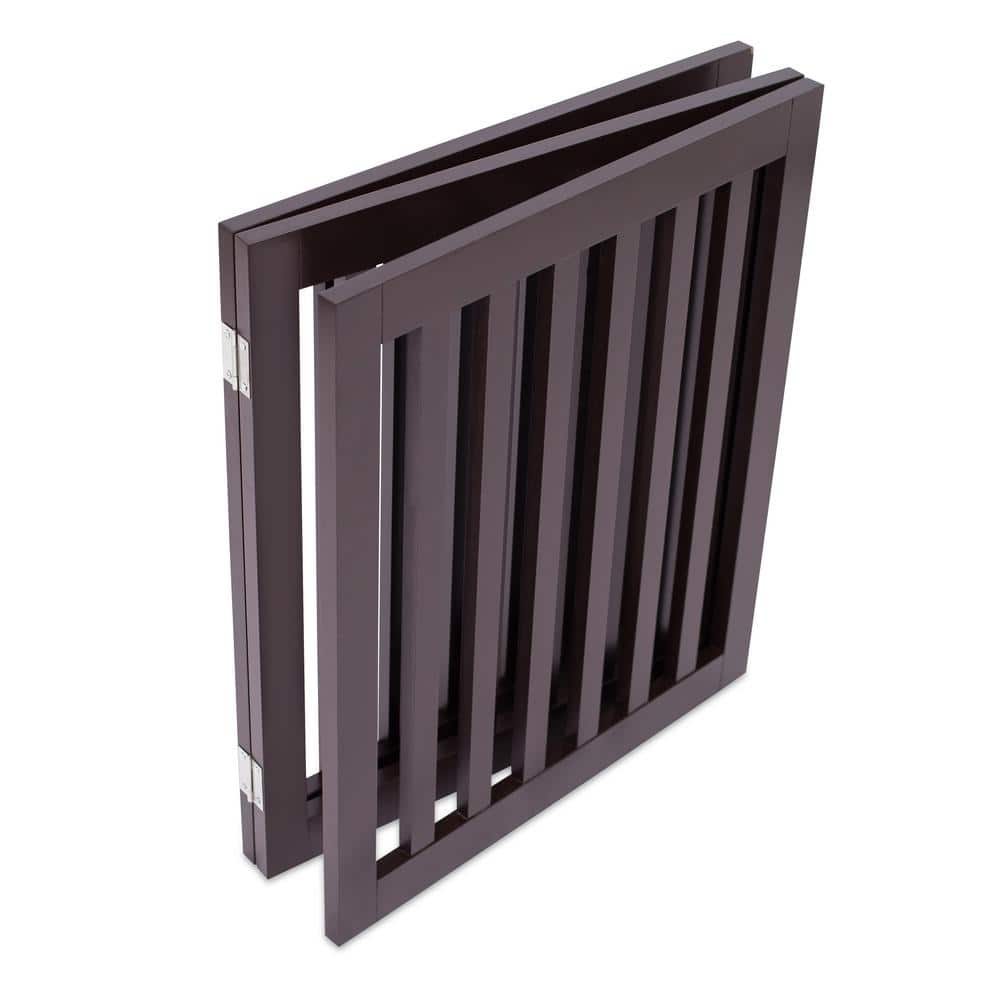 Espresso Arched Top 4-Panel Freestanding Solid Wood Pet Gate