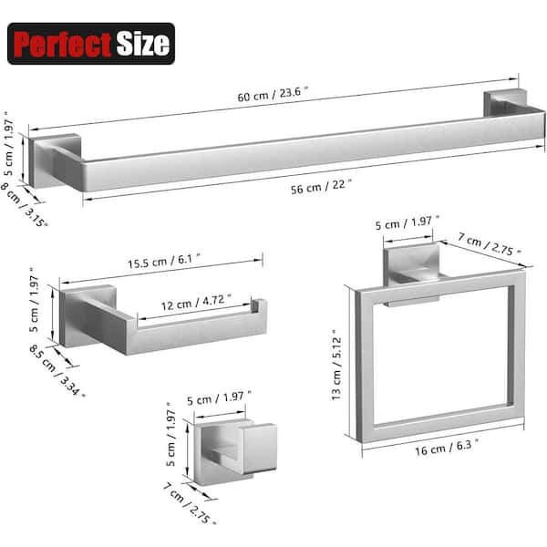 23.6 in. Stainless Steel Bath Towel Bar in Brushed Nickel, 15-Pieces Wall Mounted Hardware Set, Towel Racks for Bathroom
