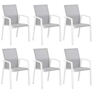 White Stacking Aluminum Patio Dining Armchair (Set of 6)