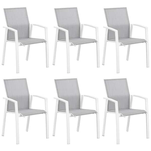 SUNVIVI White Stacking Aluminum Patio Dining Armchair (Set of 6)