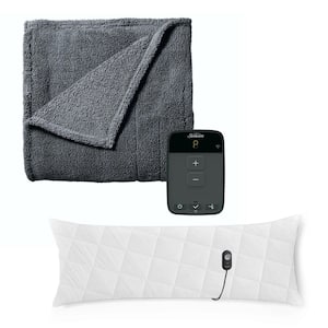 Full Size Slate Polyester Heated Electric Throw Blanket with Wi-Fi and Heated Body Pillow