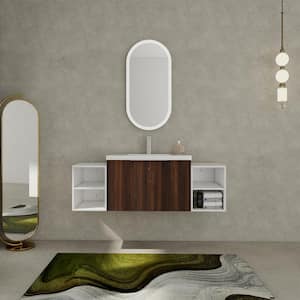 18 in. W x 48 in. D x 19 in. H 1 Sink Wall Mounted Bath Vanity in Walnut with White Resin Top and 2-Storage Shelves