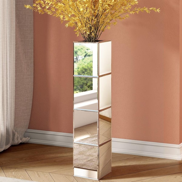 THKSHOUZ 28 in. Silver Glass Cylinder Decorative Vase Tall Vase for Floor Mirrored Vase Living