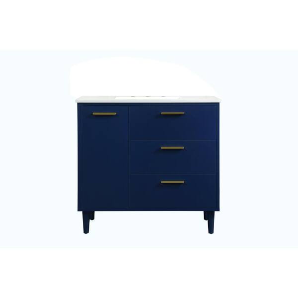 Unbranded Simply Living 36 in. W x 22 in. D x 34 in. H Bath Vanity in Blue with Ivory White Engineered Marble Top