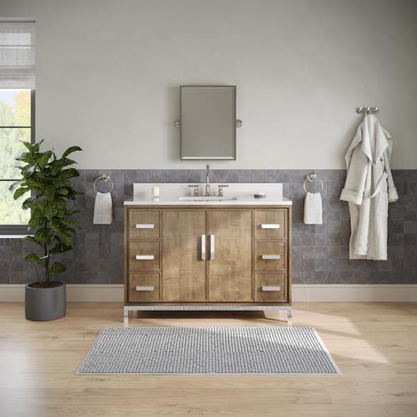 Water Creation Westin 48 in. W x 22 in. D x 34.4 in. H Single Sink Bath Vanity in Lustrous Walnut with Whitebrook Quartz Top and Mirror
