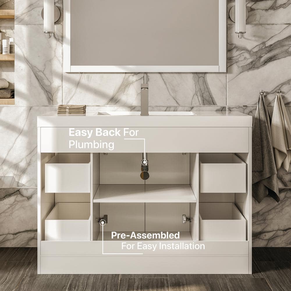 Lugano 48" White Modern Freestanding Single Sink Bathroom Vanity