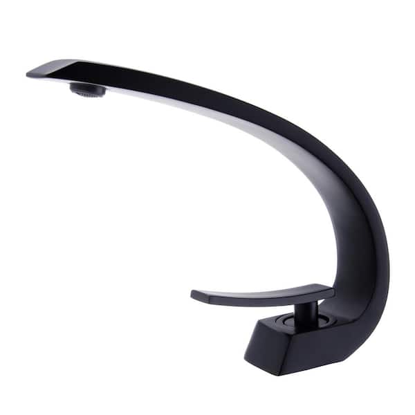 Single-Handle Single Hole Top-Mounted Bathroom Faucet with Handle in Matte Black