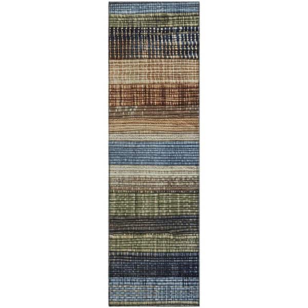 Mayfield Premium Machine Washable Abstract AMF1873 Blue 2 ft. 3 in. x 7 ft. 6 in. Runner Rug