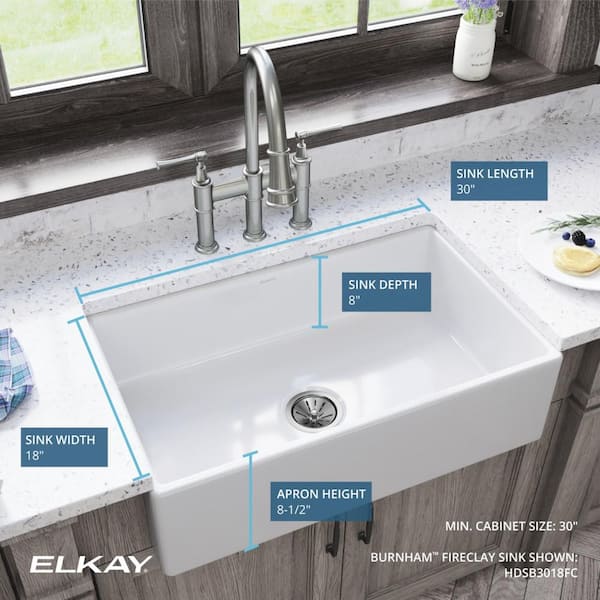 Elkay Burnham White Fireclay 30 In Single Bowl Farmhouse A Kitchen Sink Hdsb3018fc - Fiberglass Bathroom Farm Sinks Philippines 2021