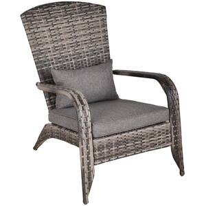 Grey UV-Resistant Wicker Reclined Outdoor Lounge Chair with Grey Cushions