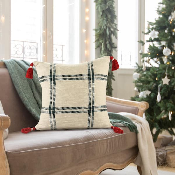 Christmas Plaid Cushion Cover Cotton Decorative Pillows for Sofa Bed Living  Classic Green Red Throw Pillow Cover Home Decor Gift