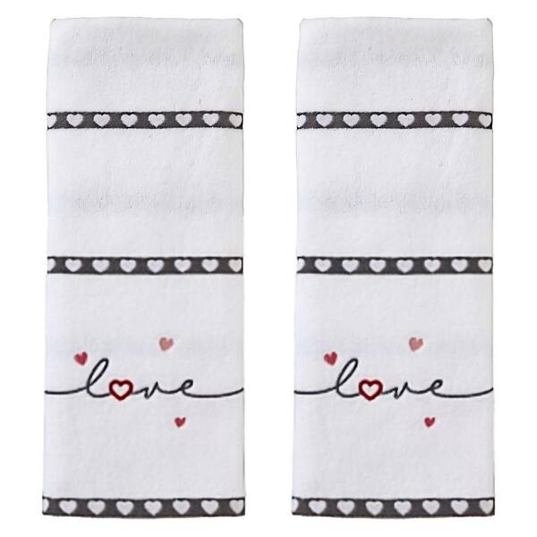 2-Piece White Graphic Heart in Love Cotton Hand Towel Set