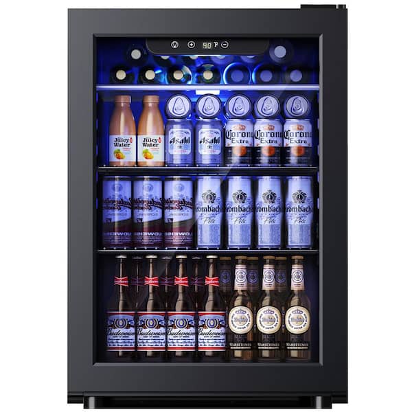 17.5 in. Single Zone 100-Cans Freestanding/Countertop Beverage and Wine Cooler Fridge in Black, Reversible Door