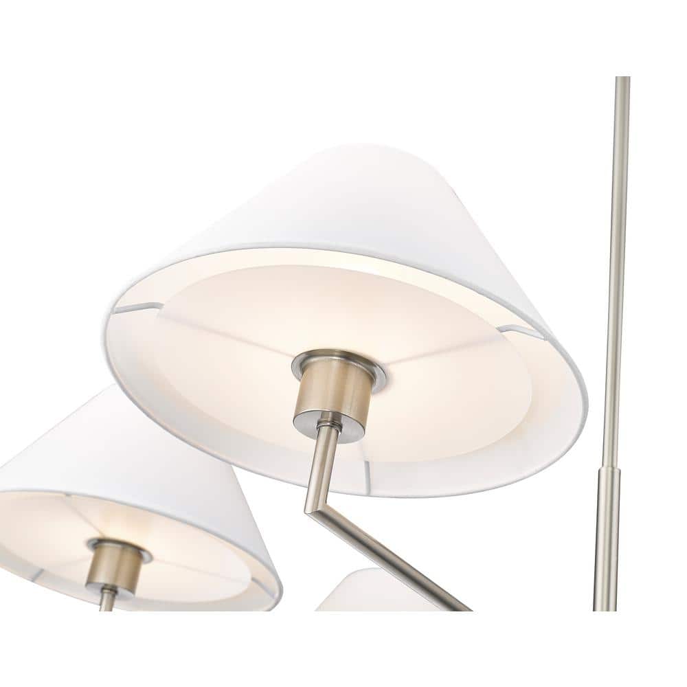 Leila 44" Brushed Nickel Chandelier with White Linen Shades