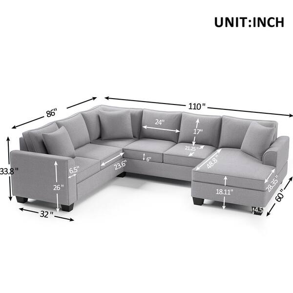 110 In W Square Arm 3 Piece Polyester U Shaped Modern Sectional Sofa Gray With High Density Foam Pillows Included Xb327 Sdt U Shaped Modern Sectional Sofa, Is 32 Density Foam Good For Sofa Bed