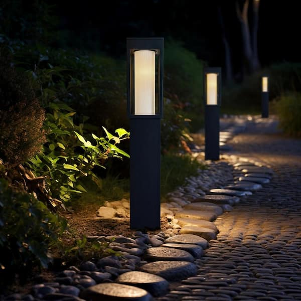 Monteaux Lighting Black Integrated LED Outdoor Solar Pathway Light with Outer Clear and Inner Frosted Glass