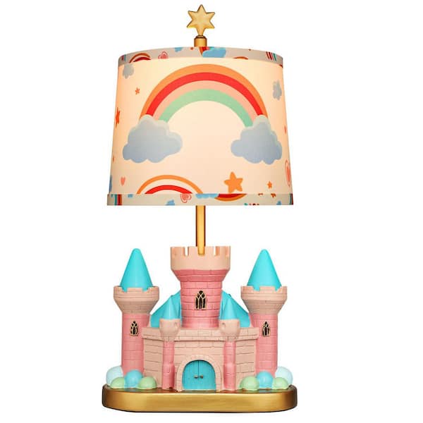 20.8 in. Pink Resin Table Lamp for Kid Cute Princess Castle Bedside Lamp w/ 1 LED Bulb for Girl Bedroom Nightstand Decor