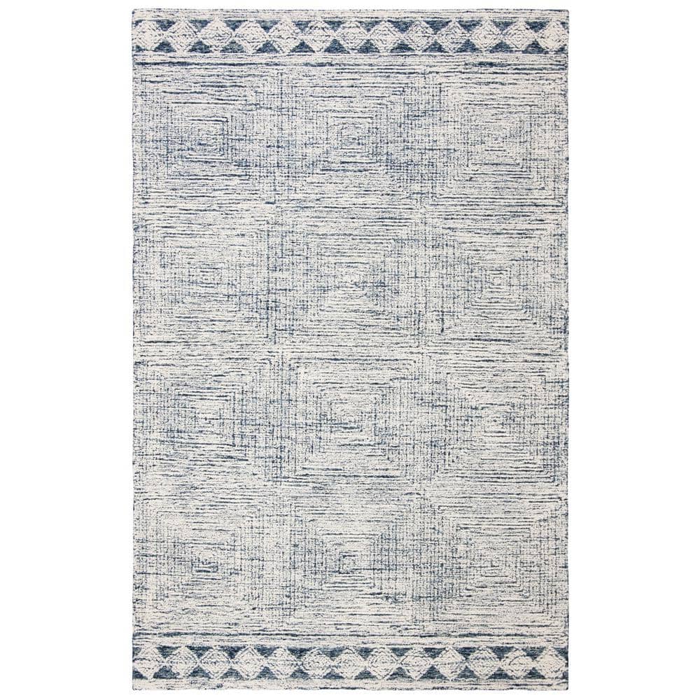 Ivory and Navy Abstract Hand-Tufted Wool Area Rug 4' x 6'