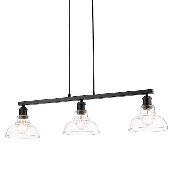Carver 3- -Light Matte Black Linear Pendant with Glass Shade